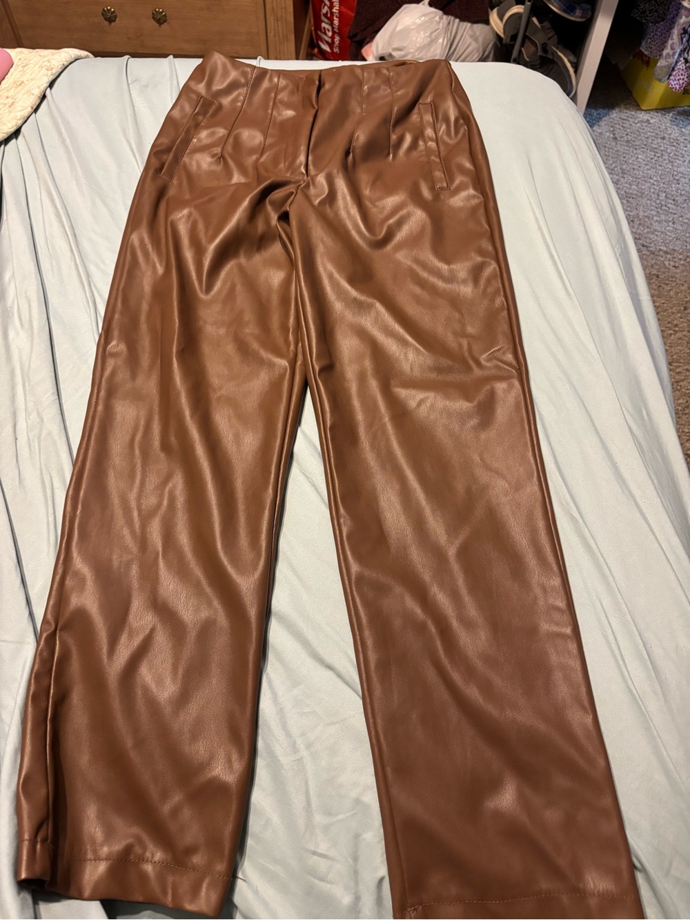 Active USA Brown Faux Leather Pants Small